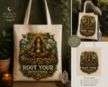 Root Your Intentions Tote Bag | Botanical Moon Goddess Canvas Bag | Spiritual Nature Tote | Intentional Living Gift