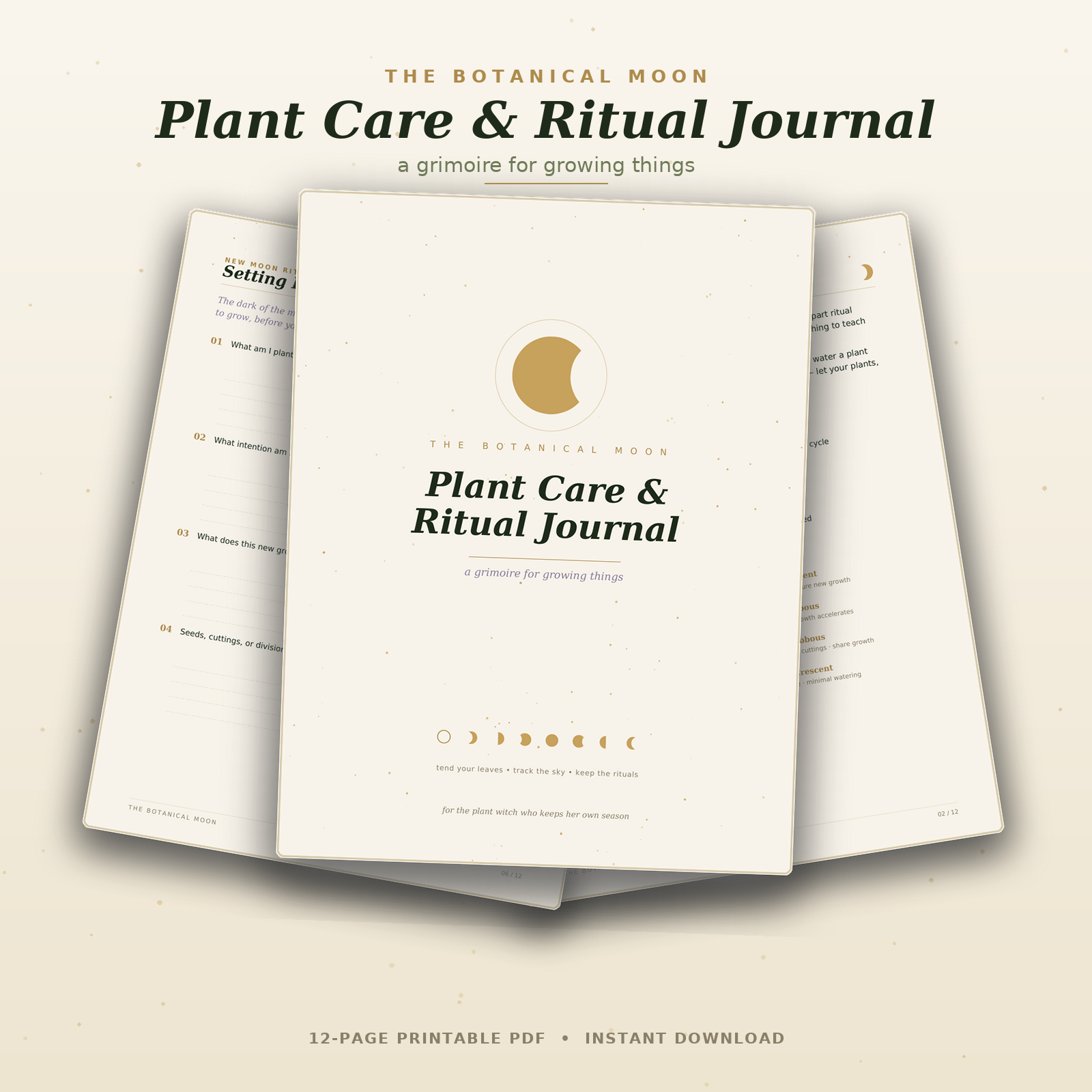 Plant Care & Ritual Journal | Moon Phase Plant Tracker Printable | Witchy Garden Journal PDF | Digital Download