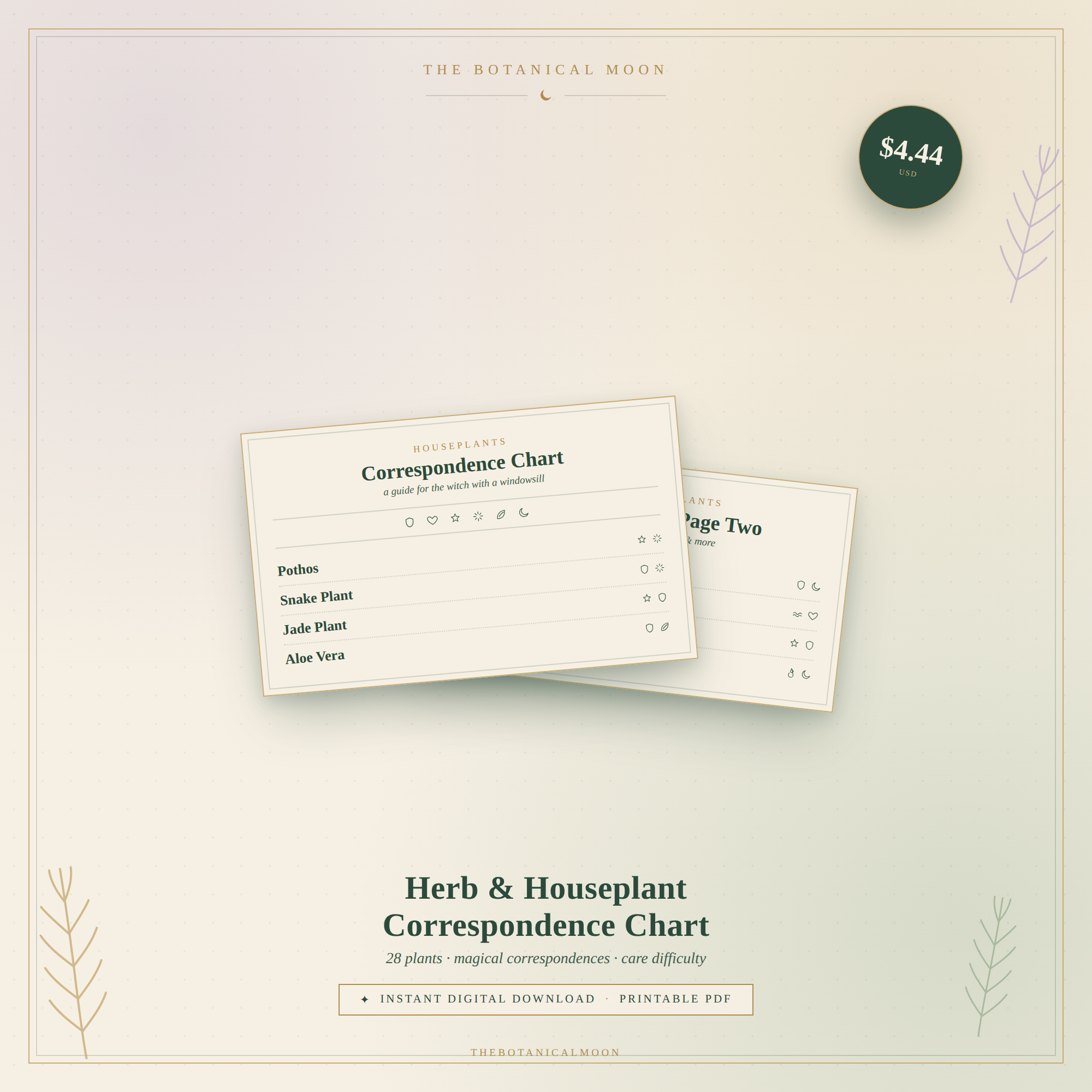 Herb & Houseplant Correspondence Chart — Printable
